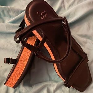 Black strappy sandals cork bottom size 9